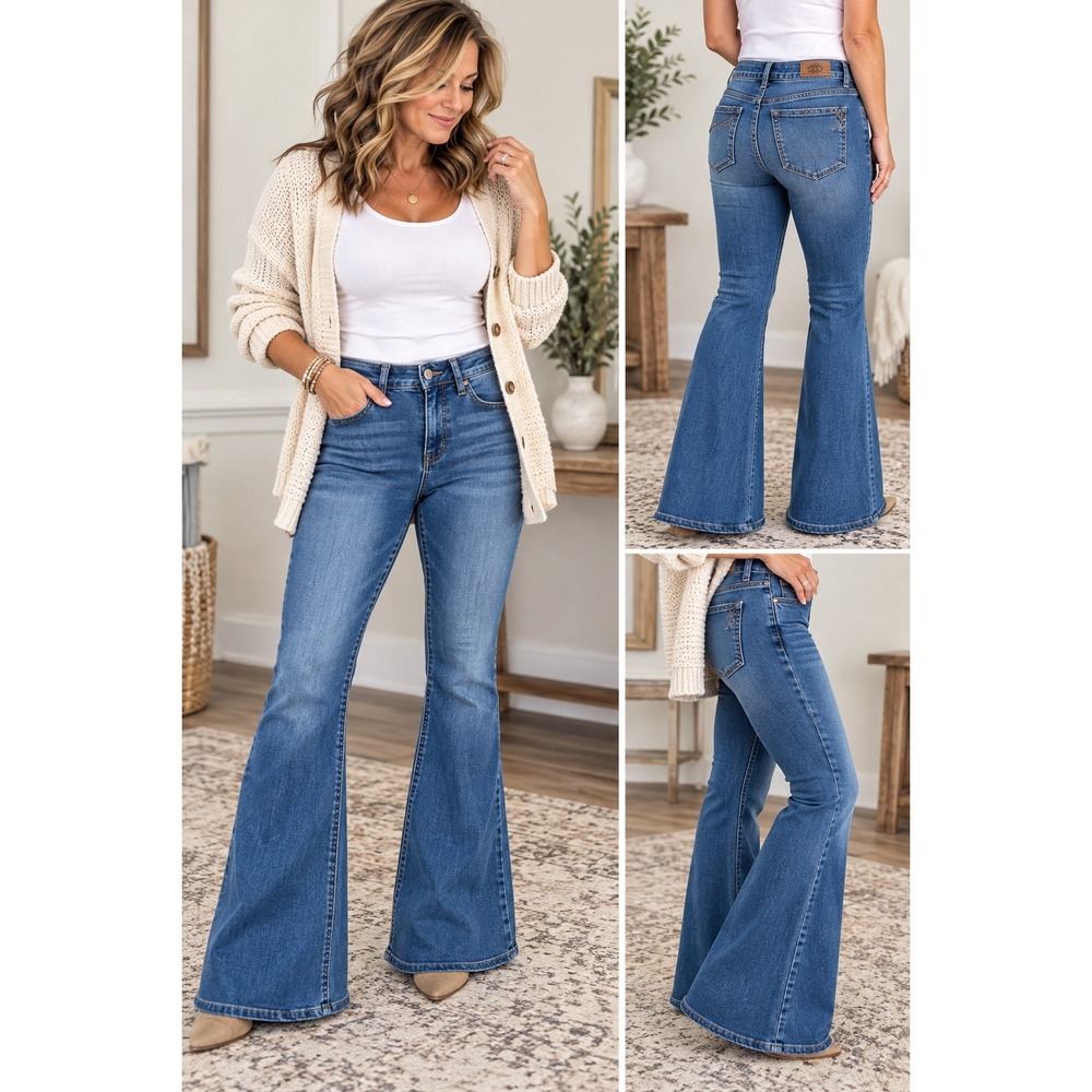 Sofia Jeans by Sofia Vergara Melisa Mega Flare Jeans Size 6 Blue 70s Boho